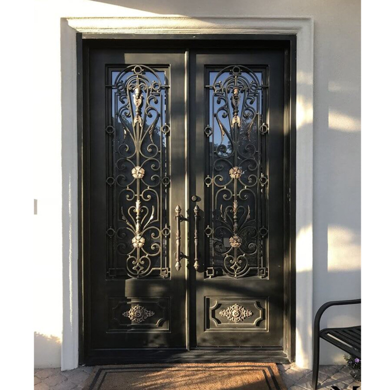 LD-ED16 Iron Wrought Double Doors Steel Entry Door