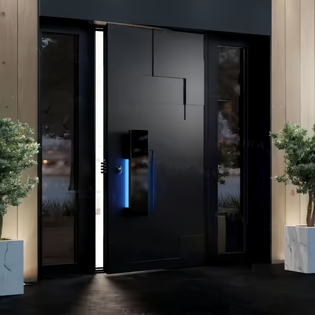 Main entry door — LD-AU03 Aluminum Block Black Painting Pivot Doors